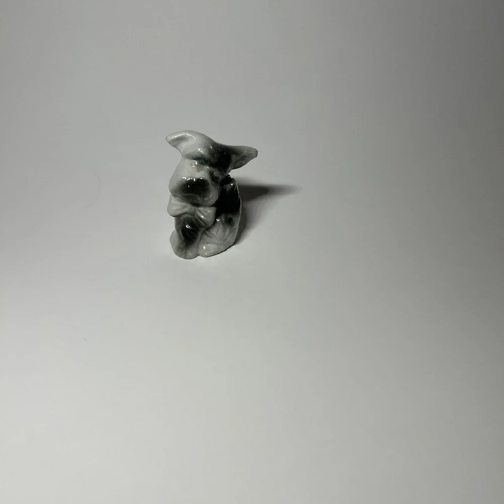 Little Black White Shnauzer Puppy Dog‎ Made Japan Porcelain Figurine